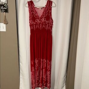 Jon & Anna Red Maxi Dress with White Patterns